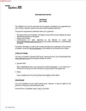 SJ 1139A – Affidavit (Quebec)