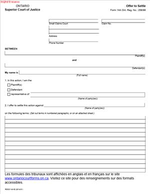 Form 14A – Offer to Settle