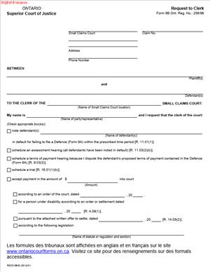 Form 9B – Request to Clerk