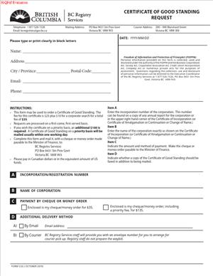 REG 760 – Certificate of Good Standing Order Request