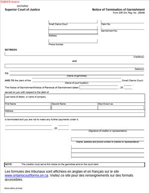 Form 20R – Notice of Termination of Garnishment