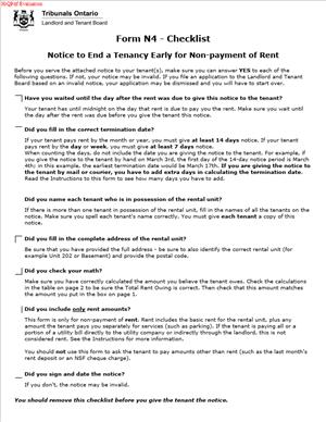 N4 – Notice to End your Tenancy For Non-payment of Rent