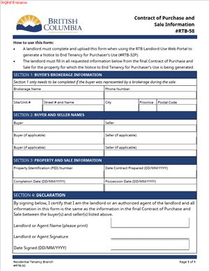 RTB-58 – Contract of Purchase and Sale Information