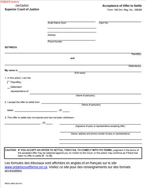 Form 14B- Acceptance of Offer to Settle