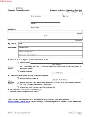 Form 4A – Consent to Act as Litigation Guardian