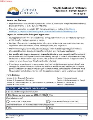 RTB-12T-CT Tenant’s Application for Dispute Resolution Current Tenancy