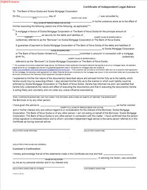 Certificate of Independent Legal Advice – 1150413