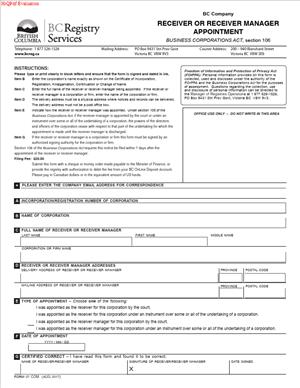 Form 7 – Notice of Appointment of Receiver or Receiver Manager