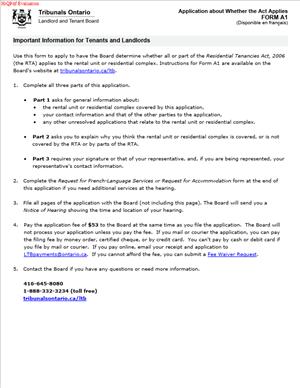 Form A1 – Application about Whether the Act Applies