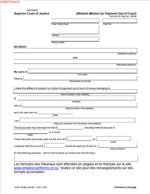 Form 4B – Affidavit (Motion for Payment Out of Court)