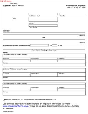 Form 20A – Certificate of Judgment