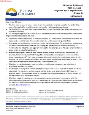 RTB-53-P1 – Notice of Additional Rent Increase – Eligible Capital Expenditures (Phase 1)