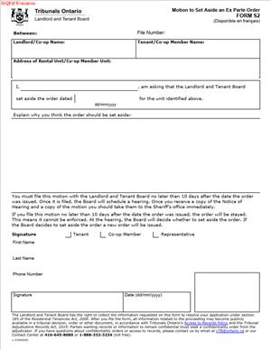 FORM S2 – Motion to Set Aside an Ex Parte Order