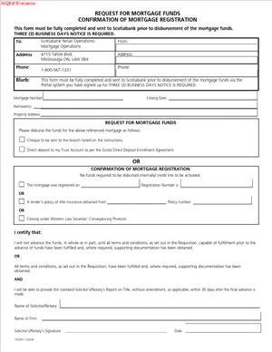Request for Mortgage Funds – Confirmation of Mortgage Registration