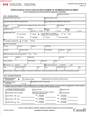 IMM 5009 – Verification of Status or Replacement of an Immigration Document