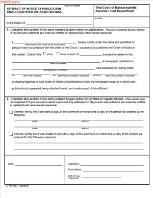 Affidavit of Notice by Publication and/or Certified or Registered Mail (JV-135)