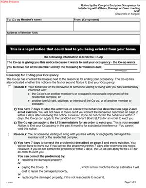 N5C – Notice by the Co-op to End your Occupancy for Interfering with Others, Damage or Overcrowding