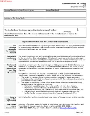 N11 – Agreement to End the Tenancy