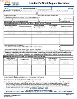 RTB-46 – Landlord’s Direct Request Worksheet