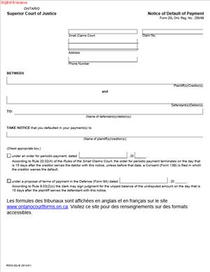Form 20L – Notice of Default of Payment