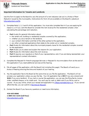 Form A4 – Application to Vary the Amount of a Rent Reduction