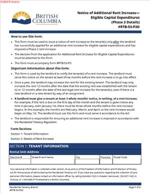 RTB-53-P3D – Notice of Additional Rent Increase – Eligible Capital Expenditures (Phase 3 Details)