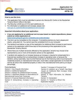 RTB-52 – Application for Additional Rent Increase