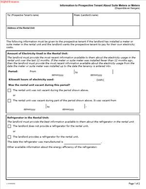 Information to Prospective Tenant About Suite Meters or Meters