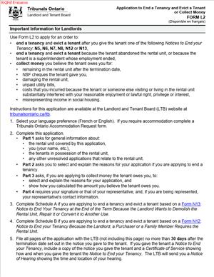 FORM L2 – Application to End a Tenancy and Evict a Tenant or Collect Money