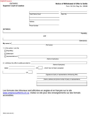 Form 14C – Notice of Withdrawal of Offer to Settle
