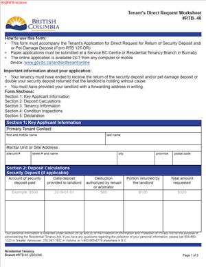 RTB-40 – Tenant’s Direct Request Worksheet