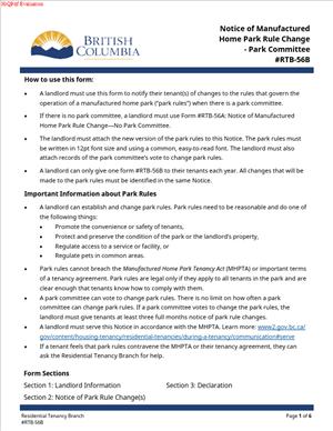 RTB-56B – Notice of Manufactured Home Park Rule Change – Park Committee