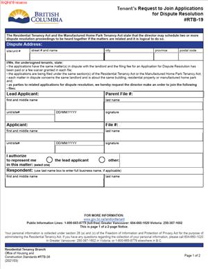 RTB-19 Tenant’s Request to Join Applications for Dispute Resolution
