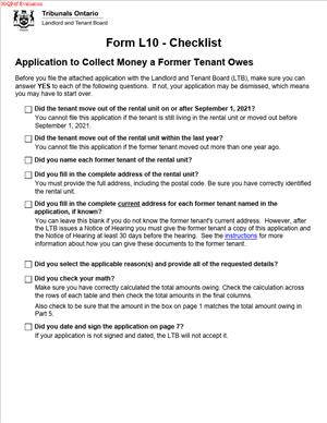 FORM L10- Application to Collect Money a Former Tenant Owes