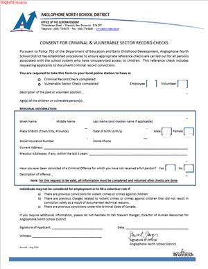 Consent for Criminal and Vulnerable Sector Record Checks