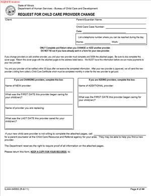 Form IL444-3455G – Request for Child Care Provider Change
