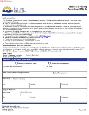 RTB-54 – Request for a Hearing Recording
