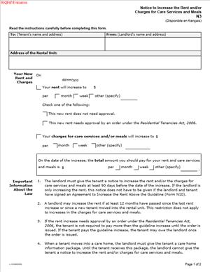 N3 – Notice to Increase the Rent and/or Charges for Care Services and Meals