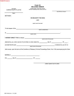 Form 10 – Release Order