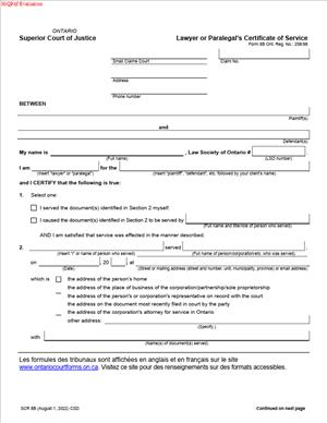 Form 8B- Lawyer or Paralegal’s Certificate of Service