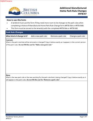RTB-57- Additional Manufactured Home Park Rule Changes