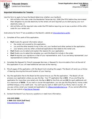 FORM T7 – Tenant Application about Suite Meters