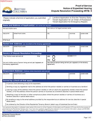 RTB-9 – Proof of Service Notice of Expedited Hearing Dispute Resolution Proceeding