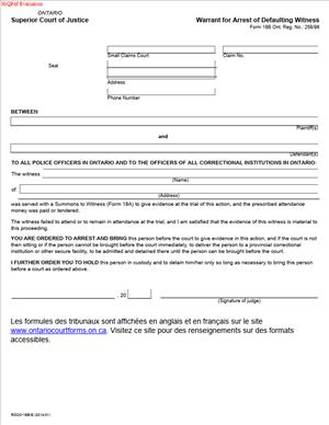 Form 18B – Warrant for Arrest of Defaulting Witness