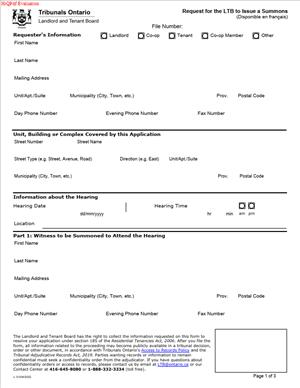 Request for the LTB to Issue a Summons