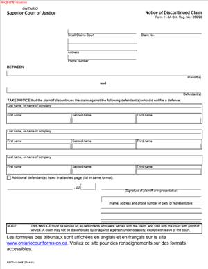 Form 11.3A – Notice of Discontinued Claim