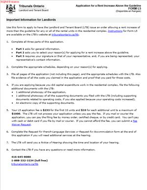 Form L5 – Application for a Rent Increase Above the Guideline Order