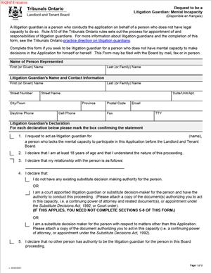Request to be a Litigation Guardian: Mental Incapacity