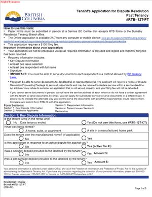 Form RTB-12T-PT – Residential Tenancy Branch