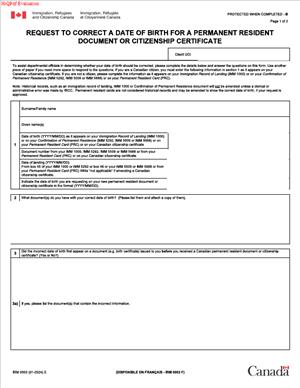 IRM 0003 – Request to Correct a Date of Birth for a Permanent Resident Document or Citizenship Certificate
